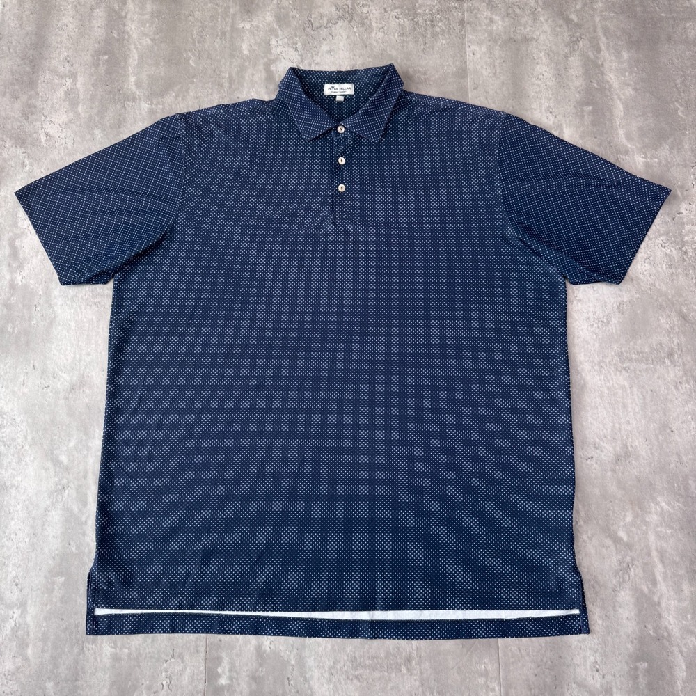 Peter Millar Summer Comfort Polo Shirt Mens XXL Navy Blue Polka Dot Golf Stretch